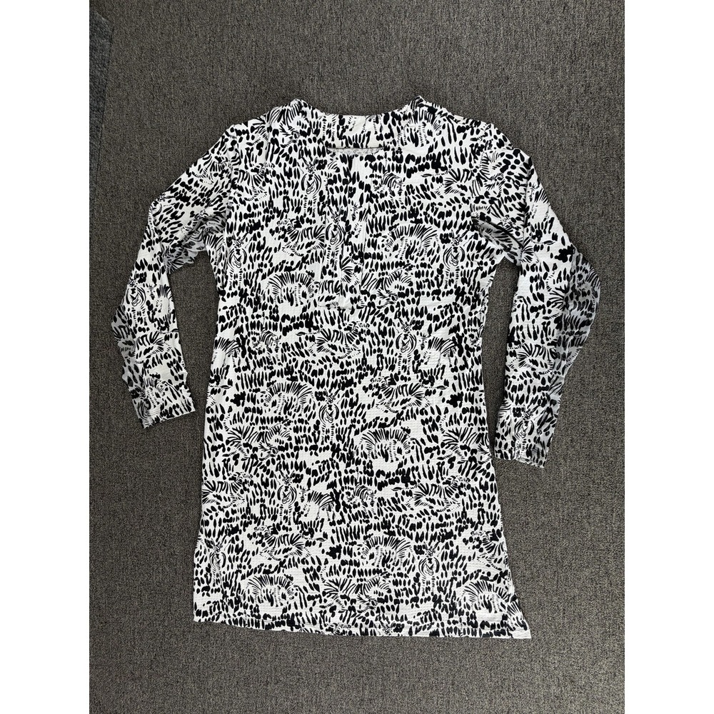 IBKUL Dress Womens XL White Black Animal Print Zebra Long Sleeve Performance UPF